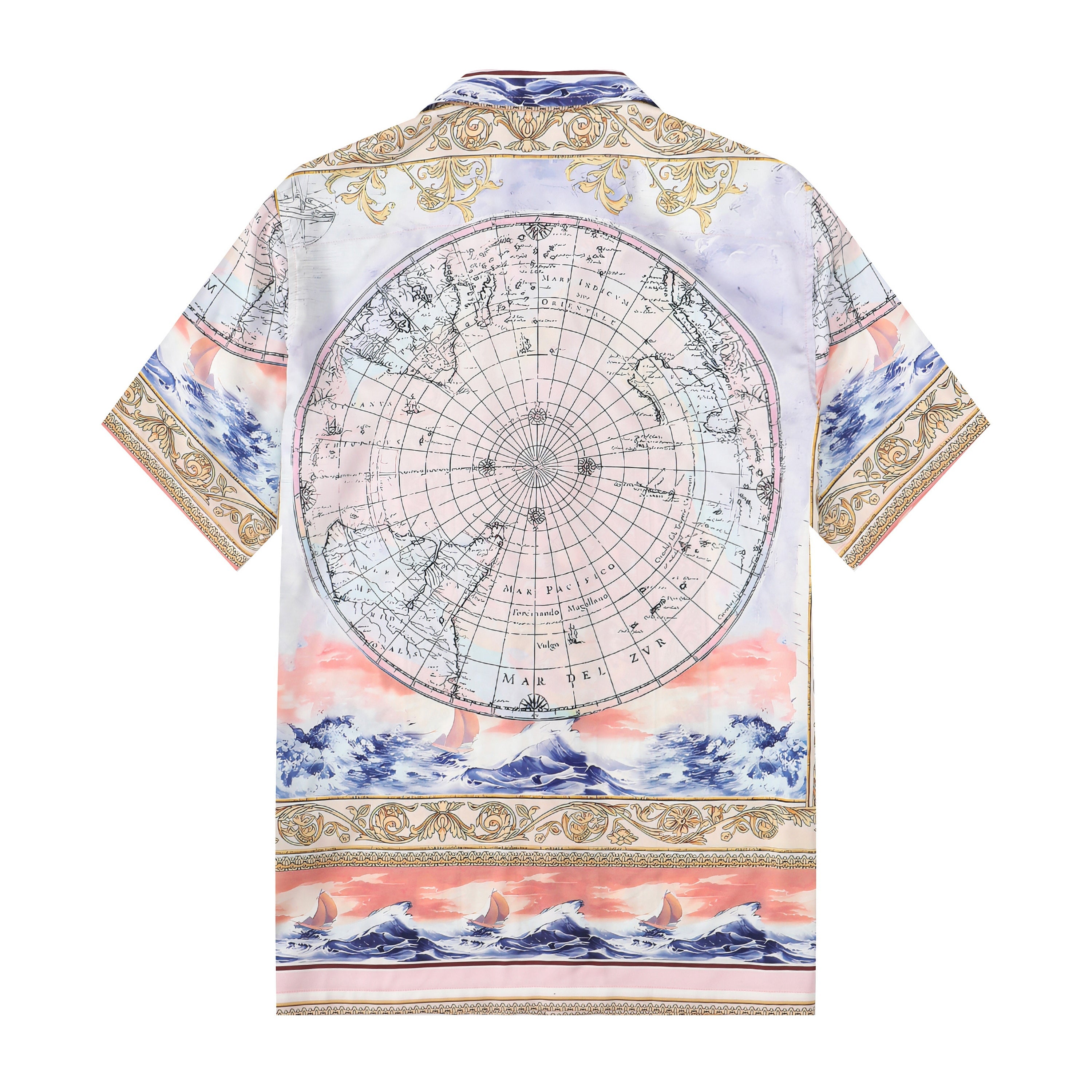 baroque globe pattern print short sleeve camp collar hawaiian shirt 4865 czeoa