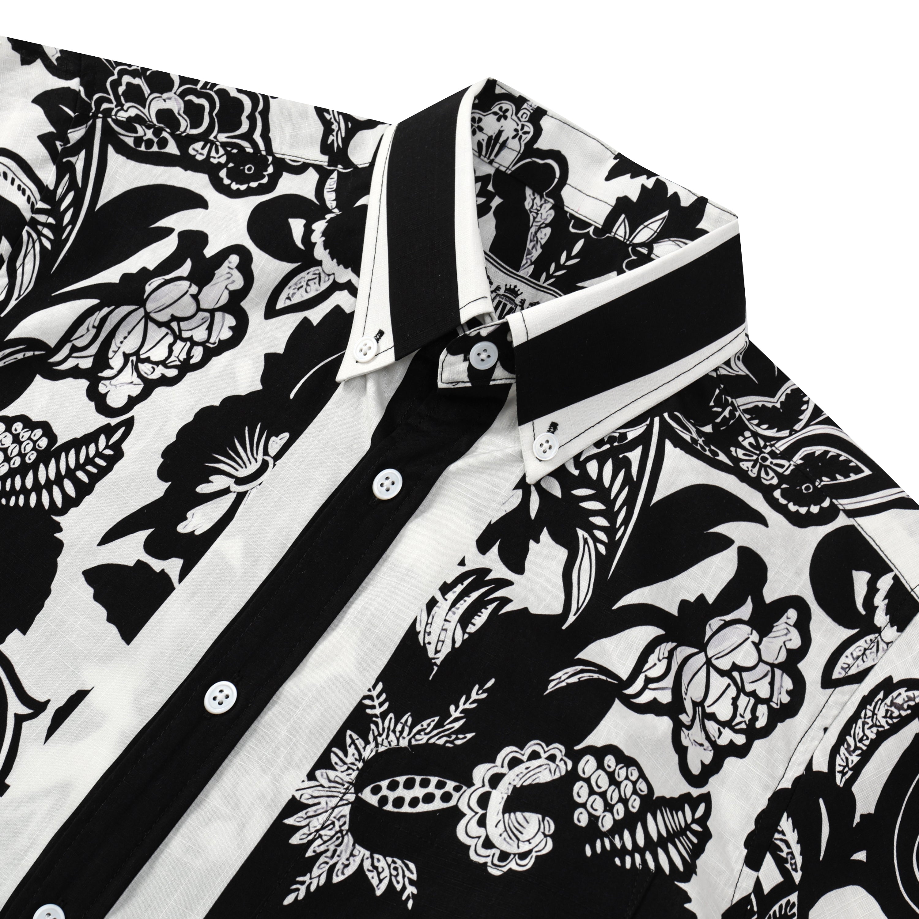 black flower pattern button short sleeve hawaiian shirt 1915 sibjb