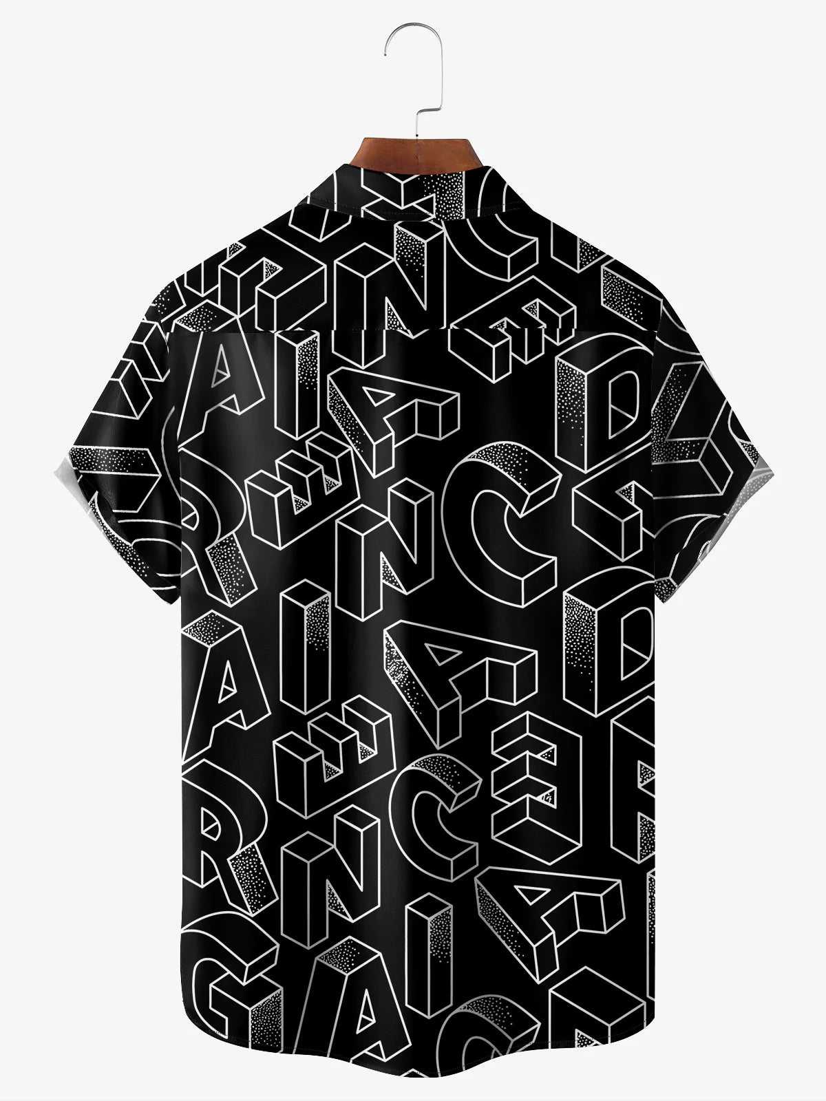 block 3d letters black short sleeve hawaiian shirt 1260 5o3tb