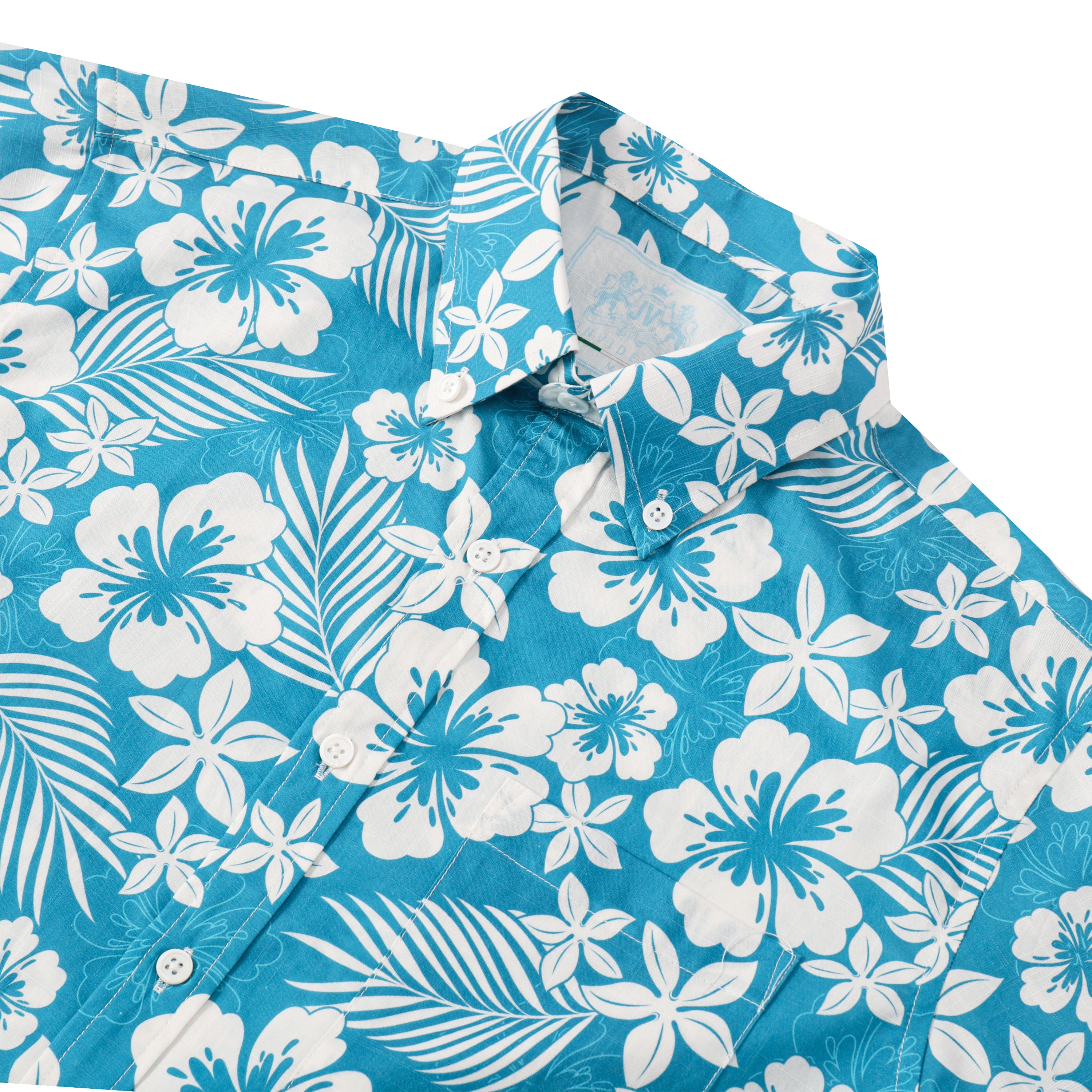 blue floral pattern short sleeve hawaiian shirt 7496