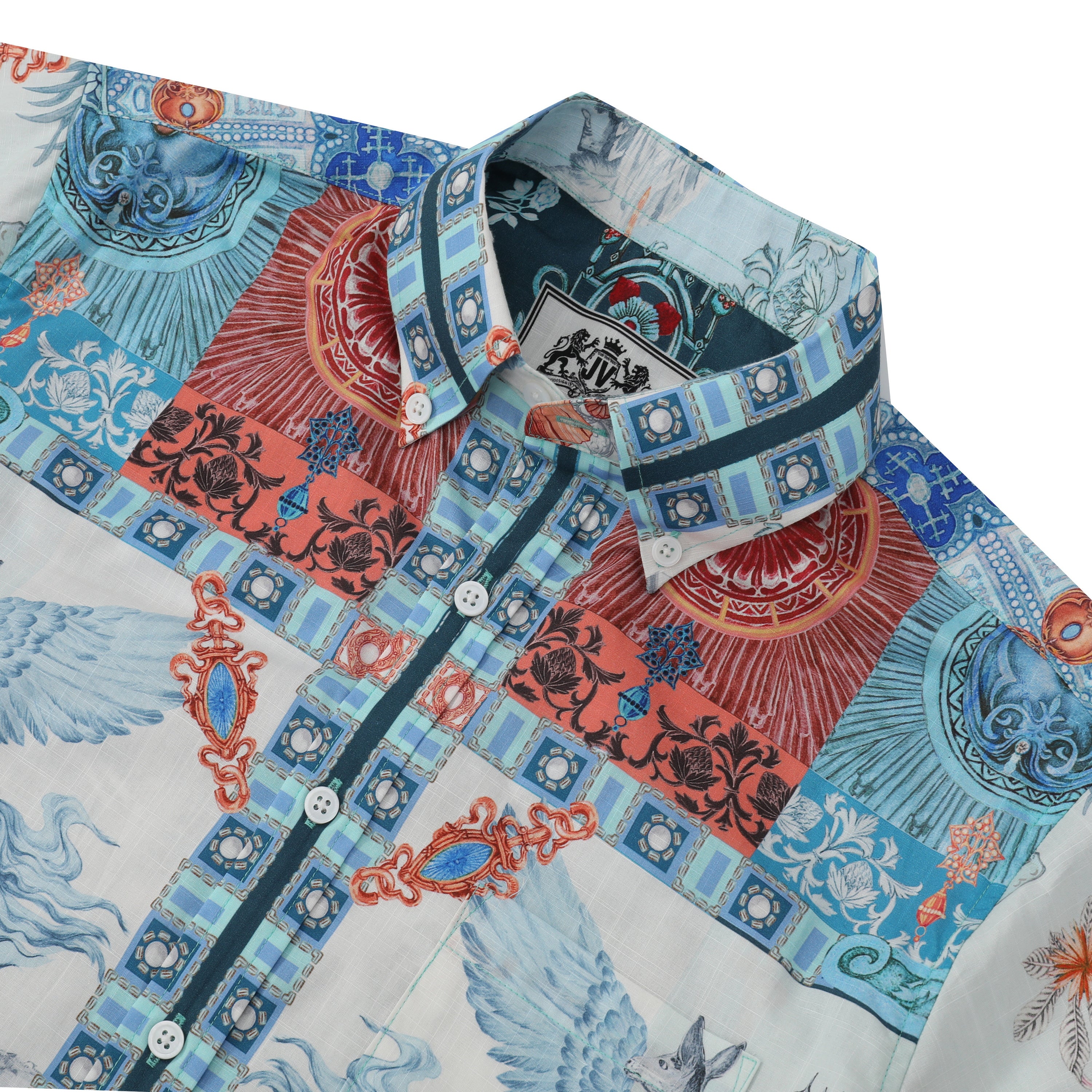 blue horse deer pattern button short sleeve hawaiian shirt 9774 rgspu