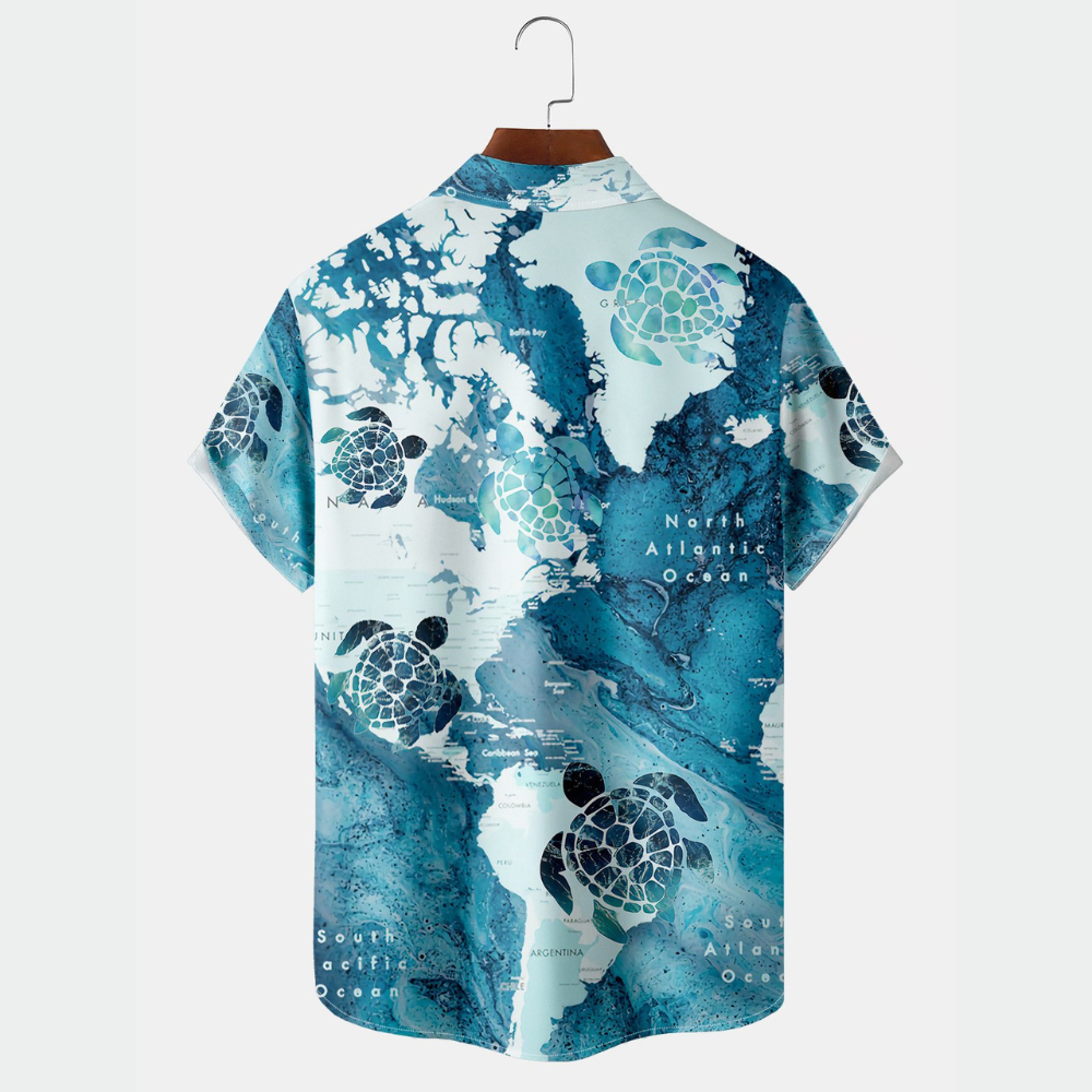 blue map sea turtles hawaiian shirt 7040