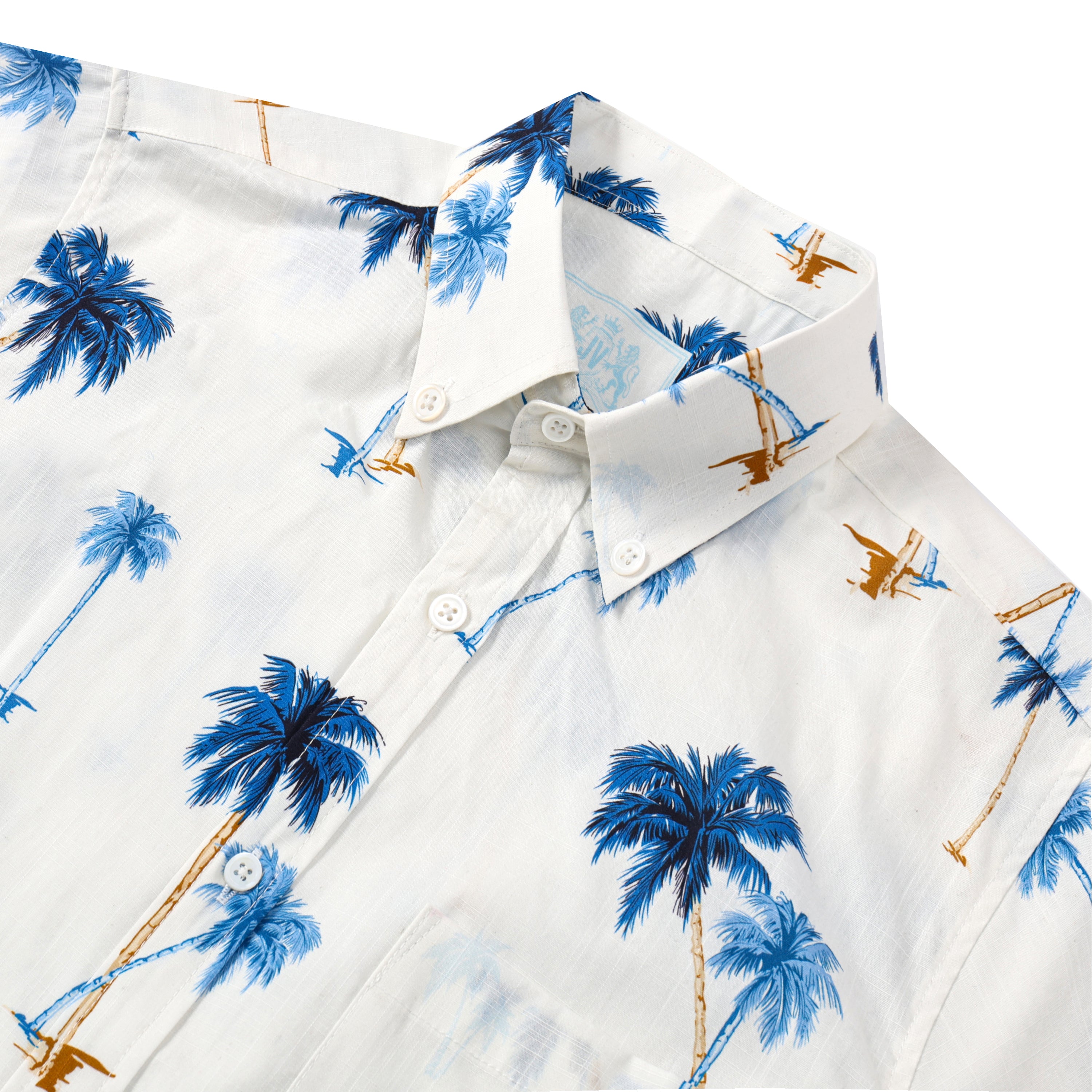 blue palm tree pattern button short sleeve hawaiian shirt 1331