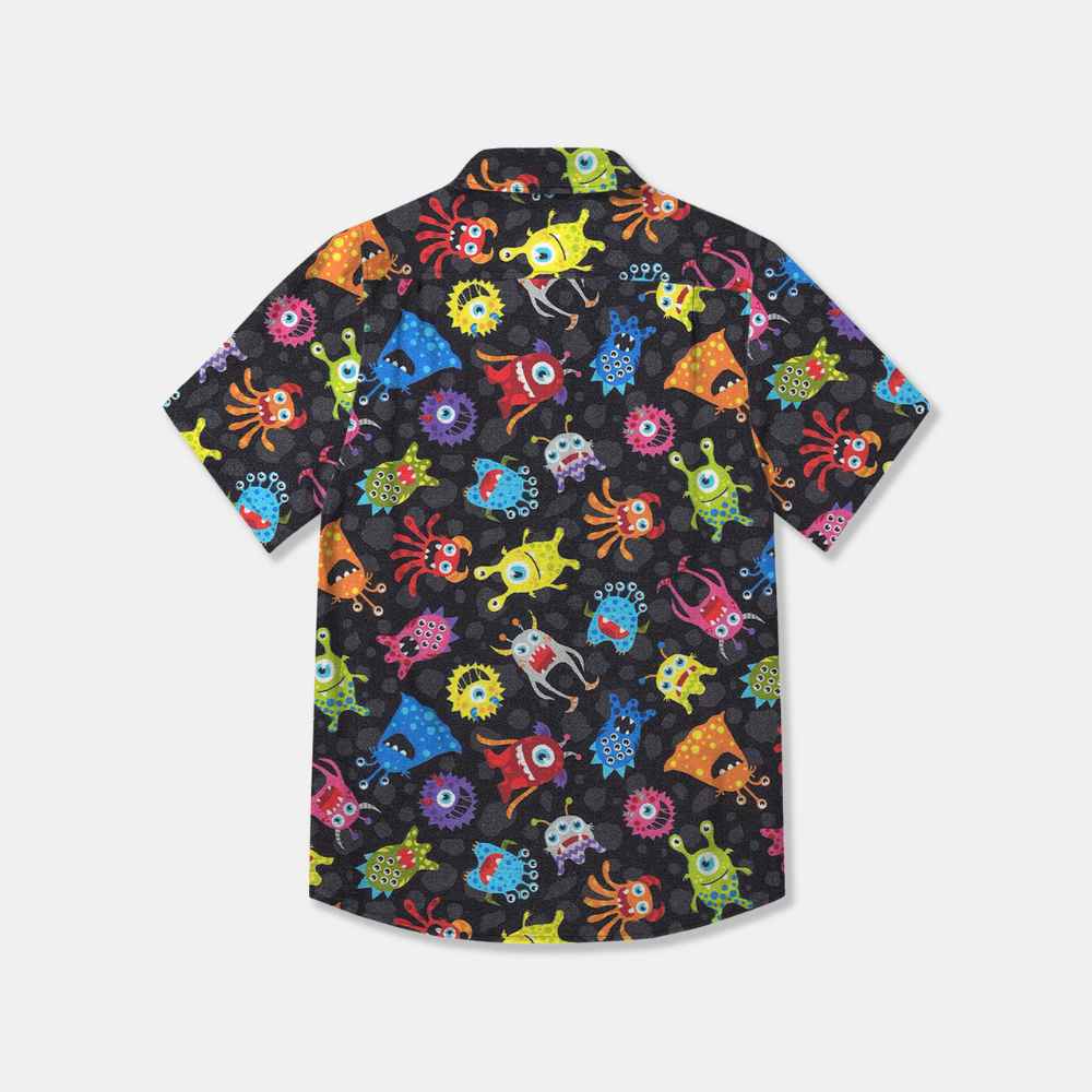 cartoon monsters black hawaiian shirt 2141 fpbdl