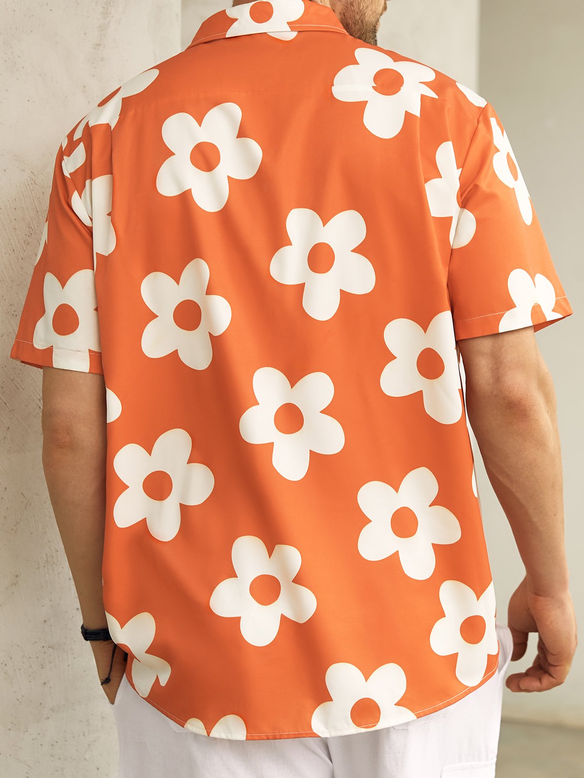 cartoon white floral pattern orange hawaiian shirt 2561 7dpys