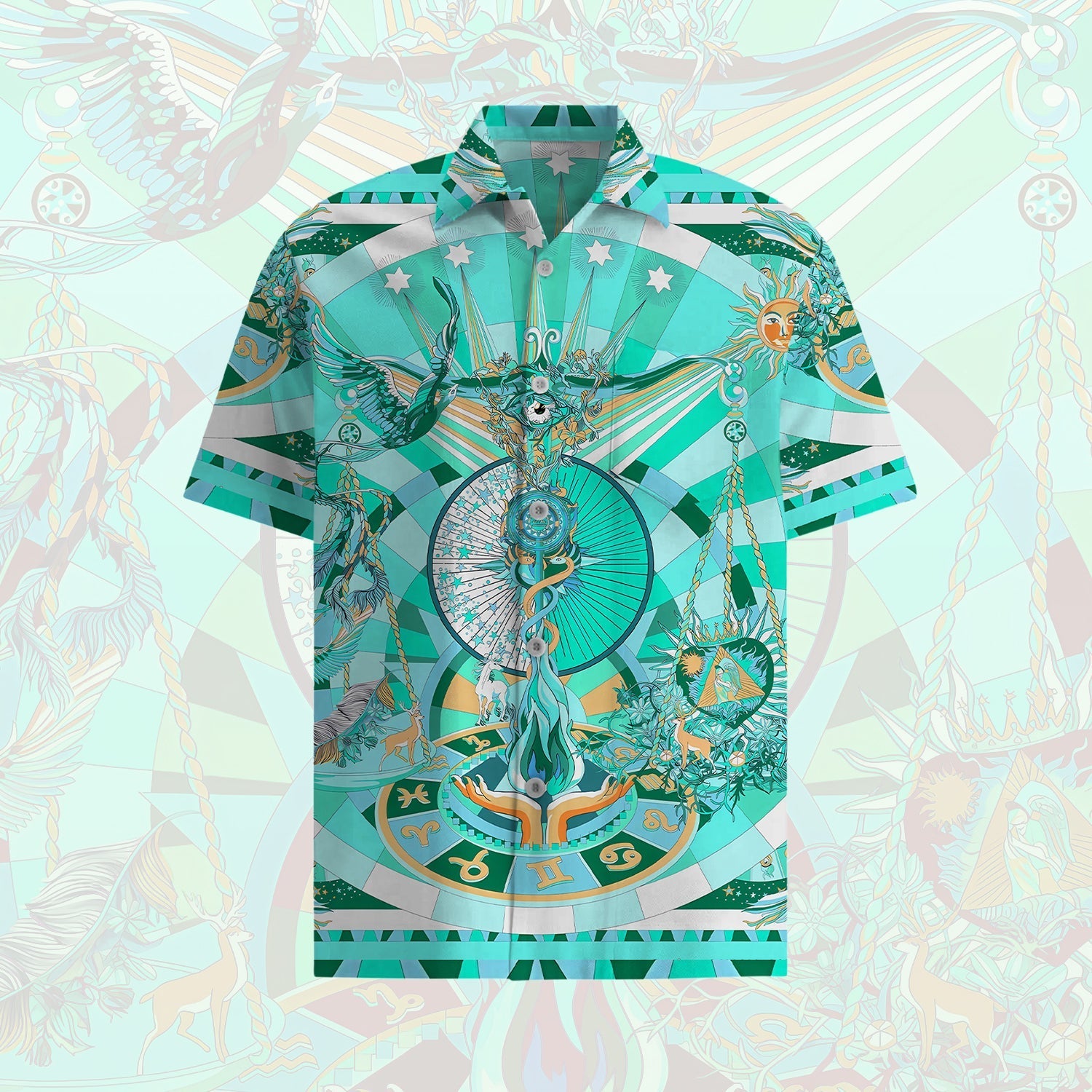 classic short sleeve hawaiian shirt in teal with scale accents 5899