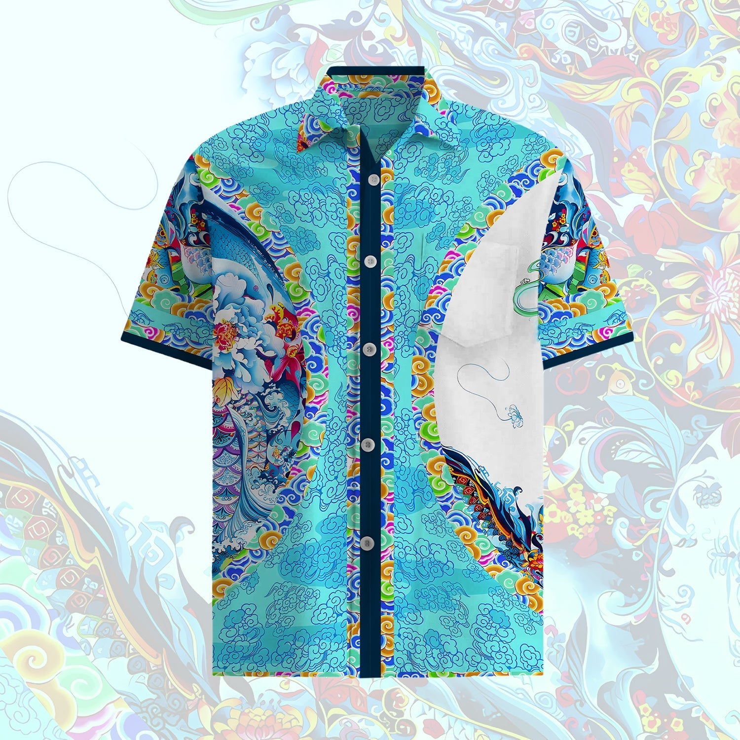 cloud pattern short sleeve hawaiian shirt in teal 5584 pjqbo