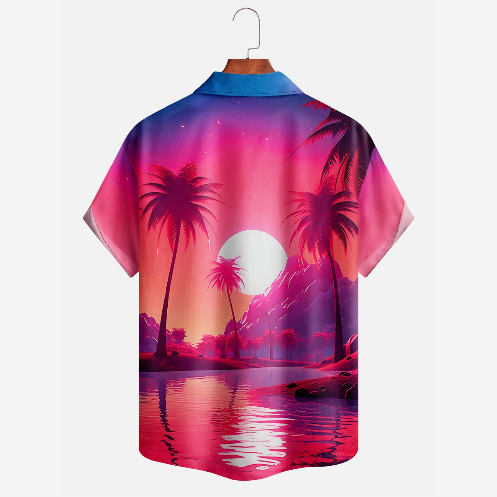 coconut tree sunset pink landscape hawaiian shirt 8846 o5qas