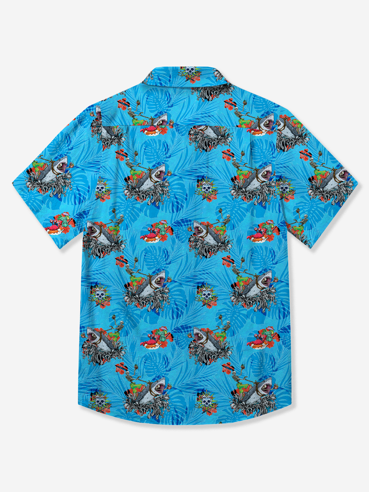 cotton great wave oxford shark skull hawaiian shirt 6889