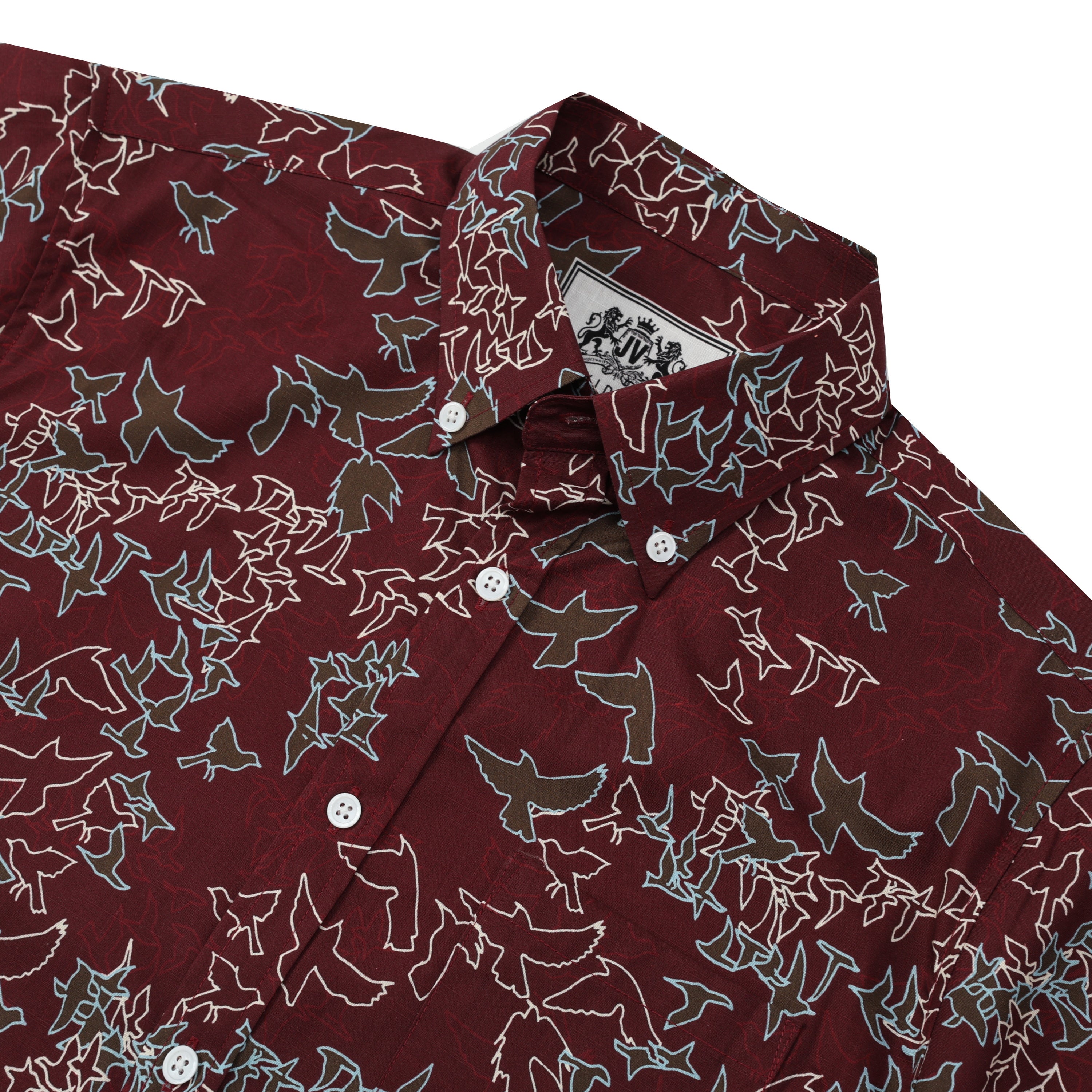 dove print button short sleeve hawaiian shirt in burgundy 8033 lpcr8