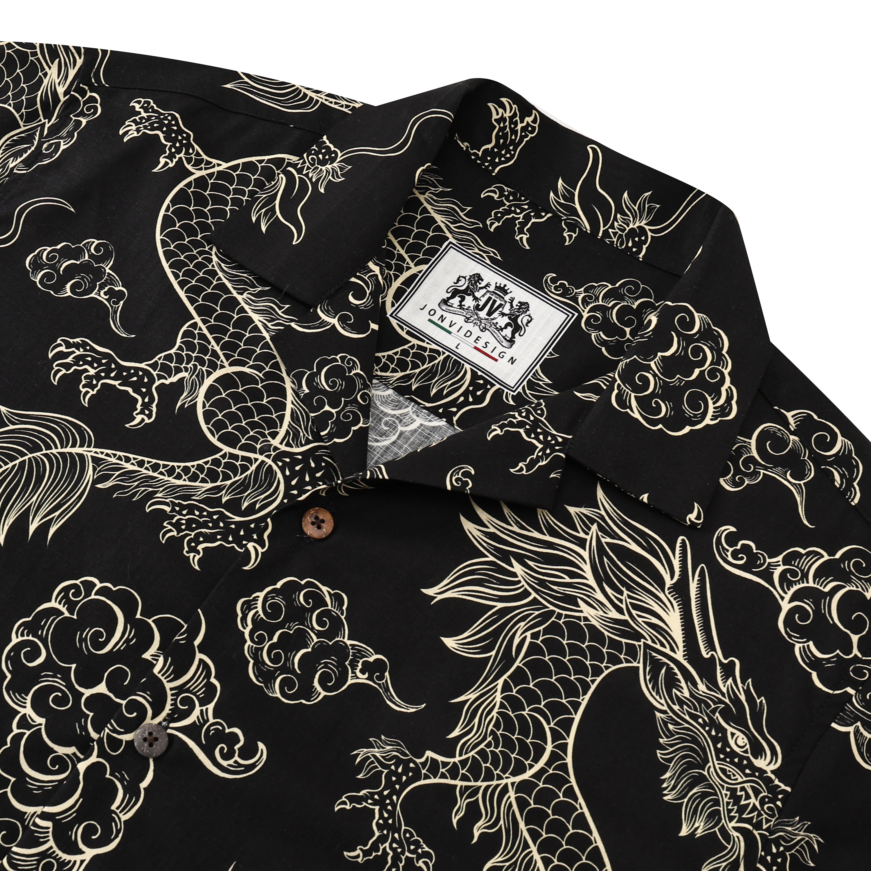 dragon pattern button short sleeve hawaiian shirt in black 9388 wq8ob