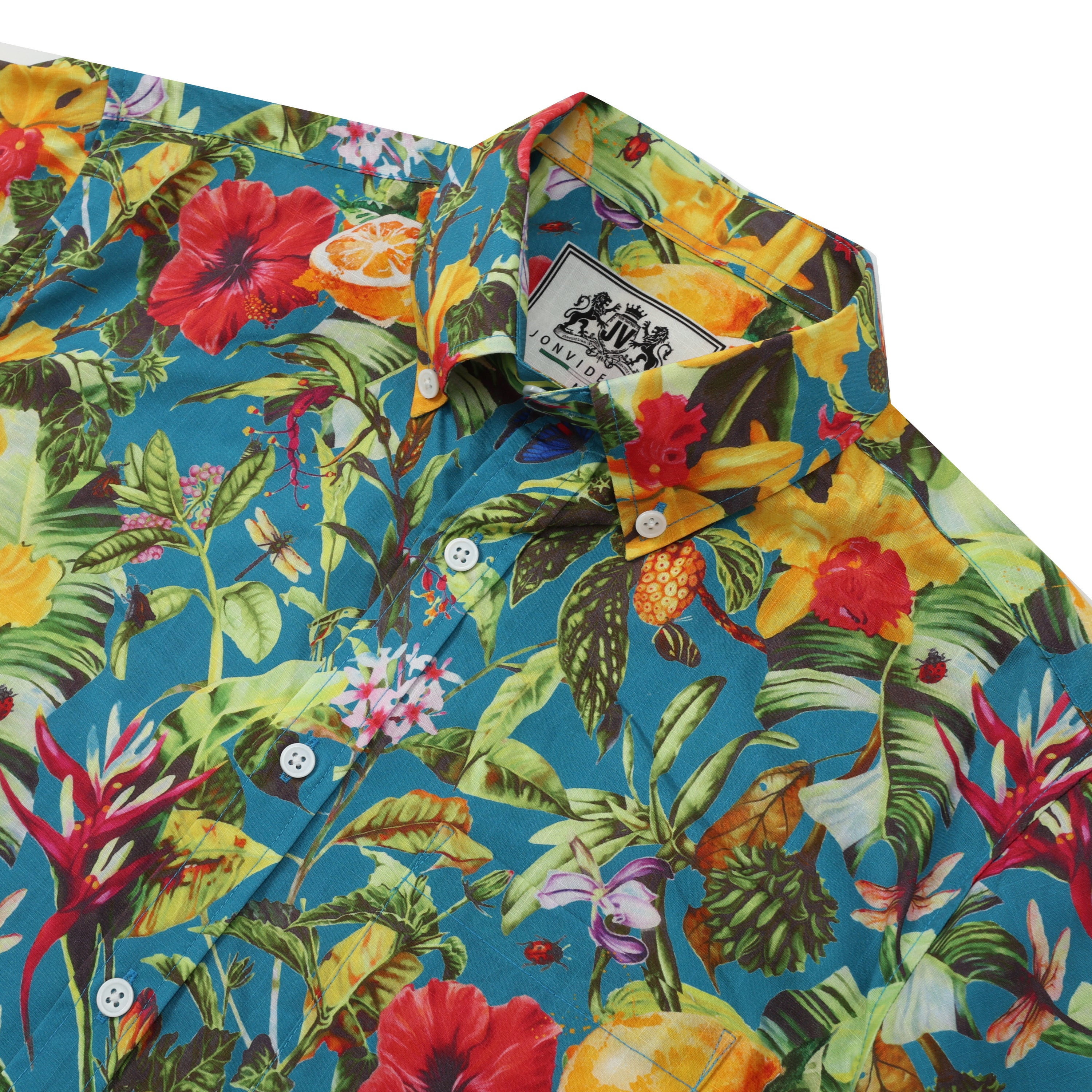 floral lemon pattern button short sleeve hawaiian shirt 3657 1uime