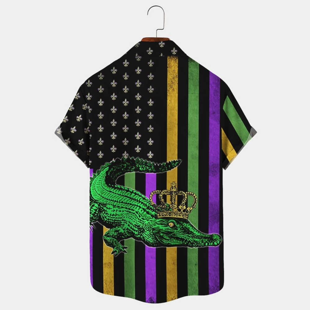 mardi gras carnival king alligator gift for family friends hawaiian shirt 1081