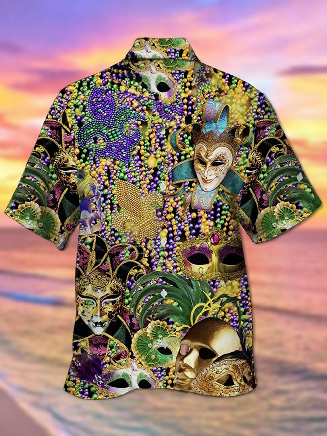 mardi gras holiday clown mask art stretch hawaiian shirt 9680 ibipi