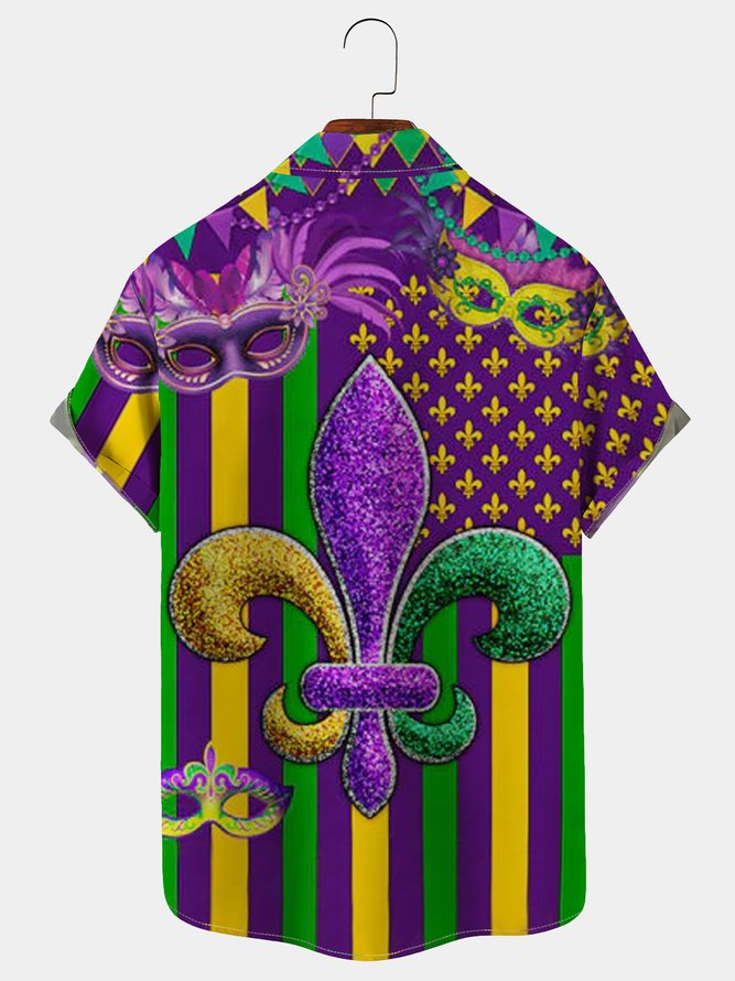 mardi gras holiday stripe mask fleur delis hawaiian shirt 7008 ytdmv