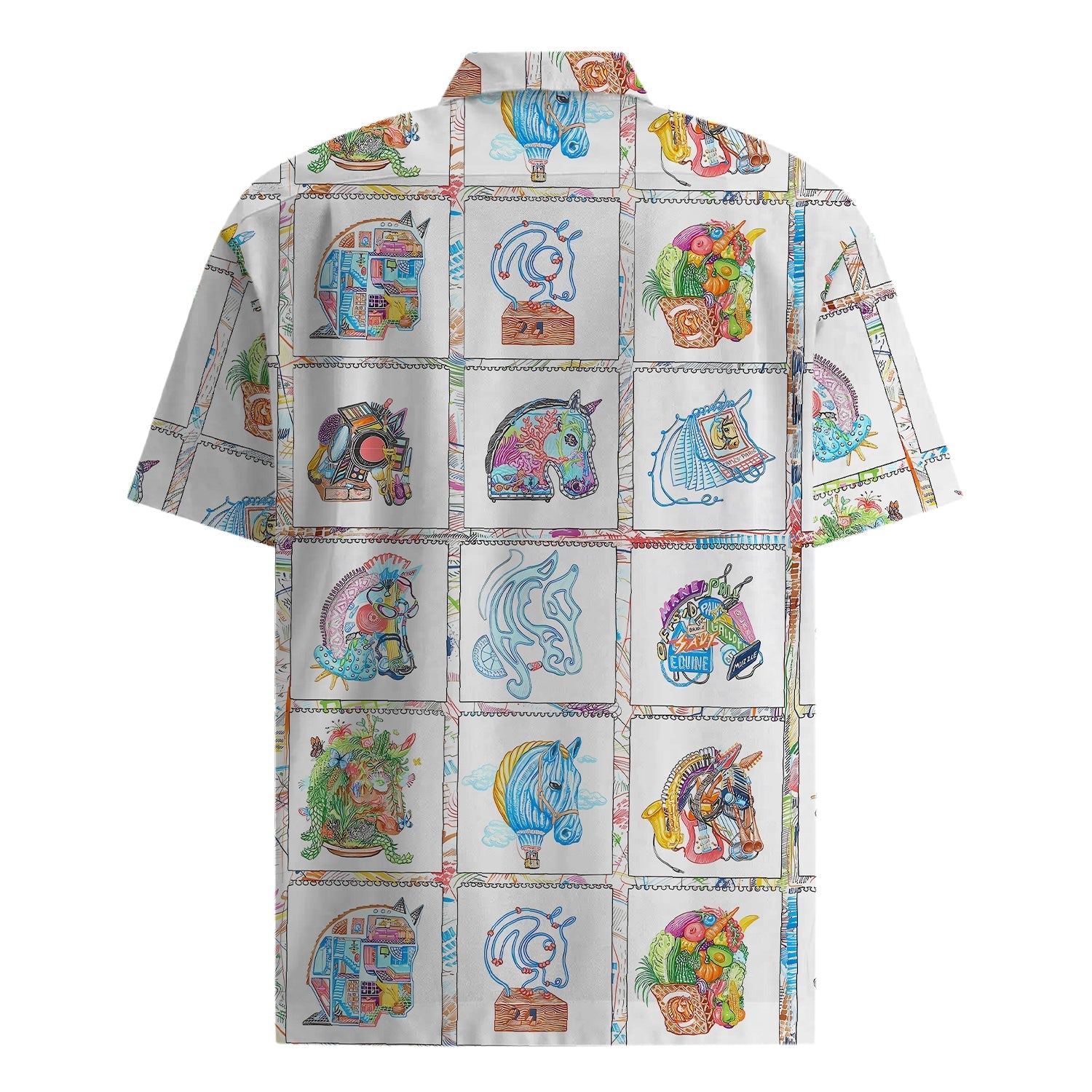 multi grid print short sleeve casual hawaiian shirt 7765 bkyue