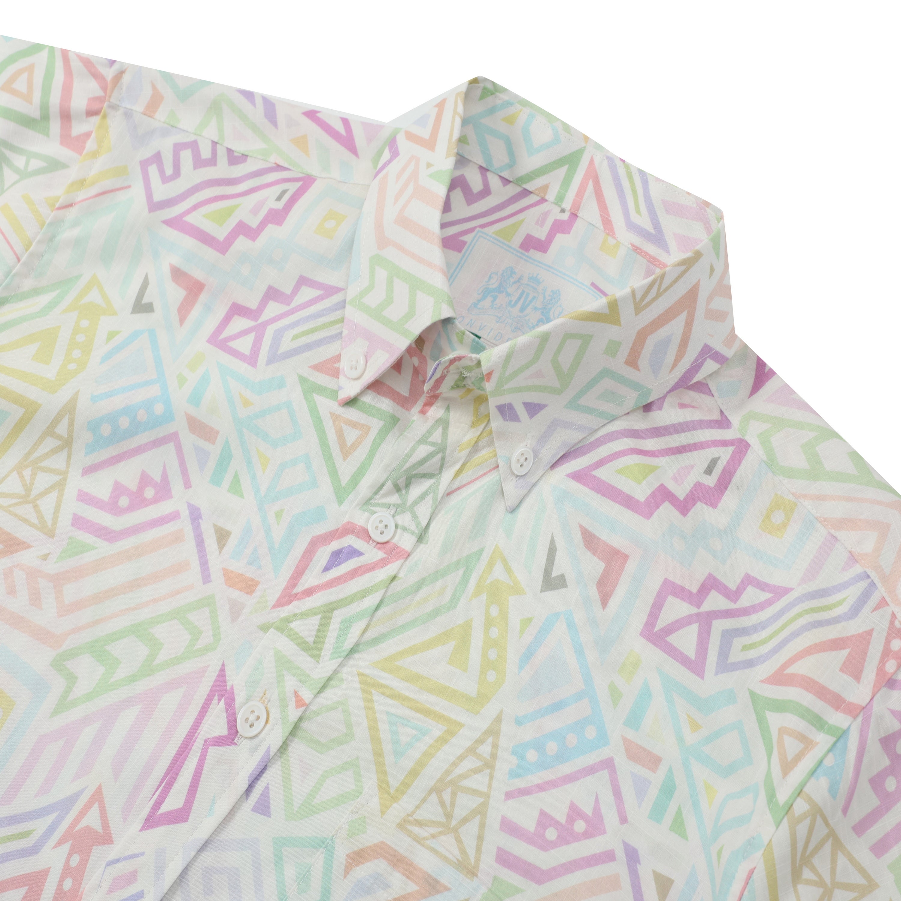 multicolor geometric pattern button short sleeve hawaiian shirt 4810