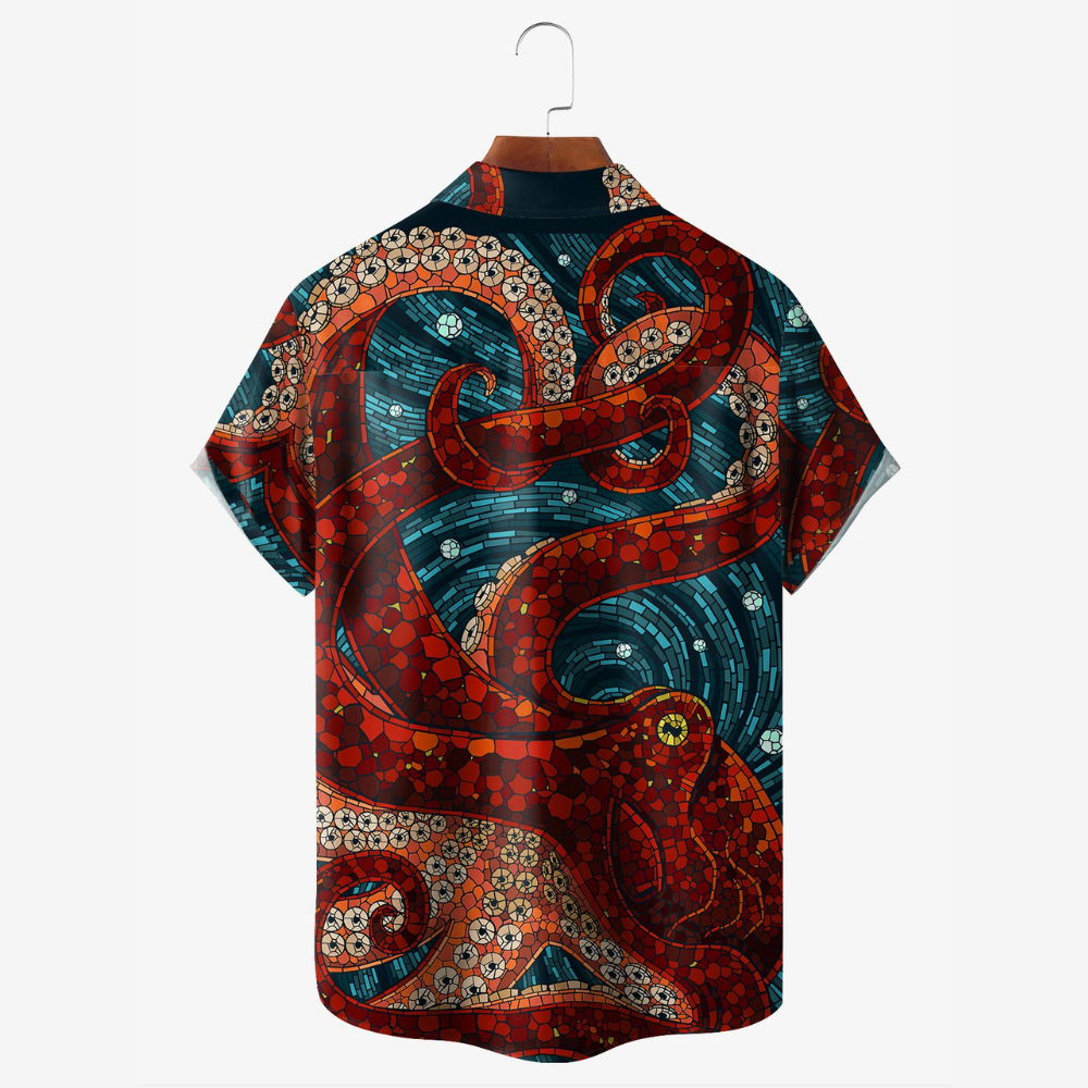 mysterious octopus red blue hawaiian shirt 6740 12csr