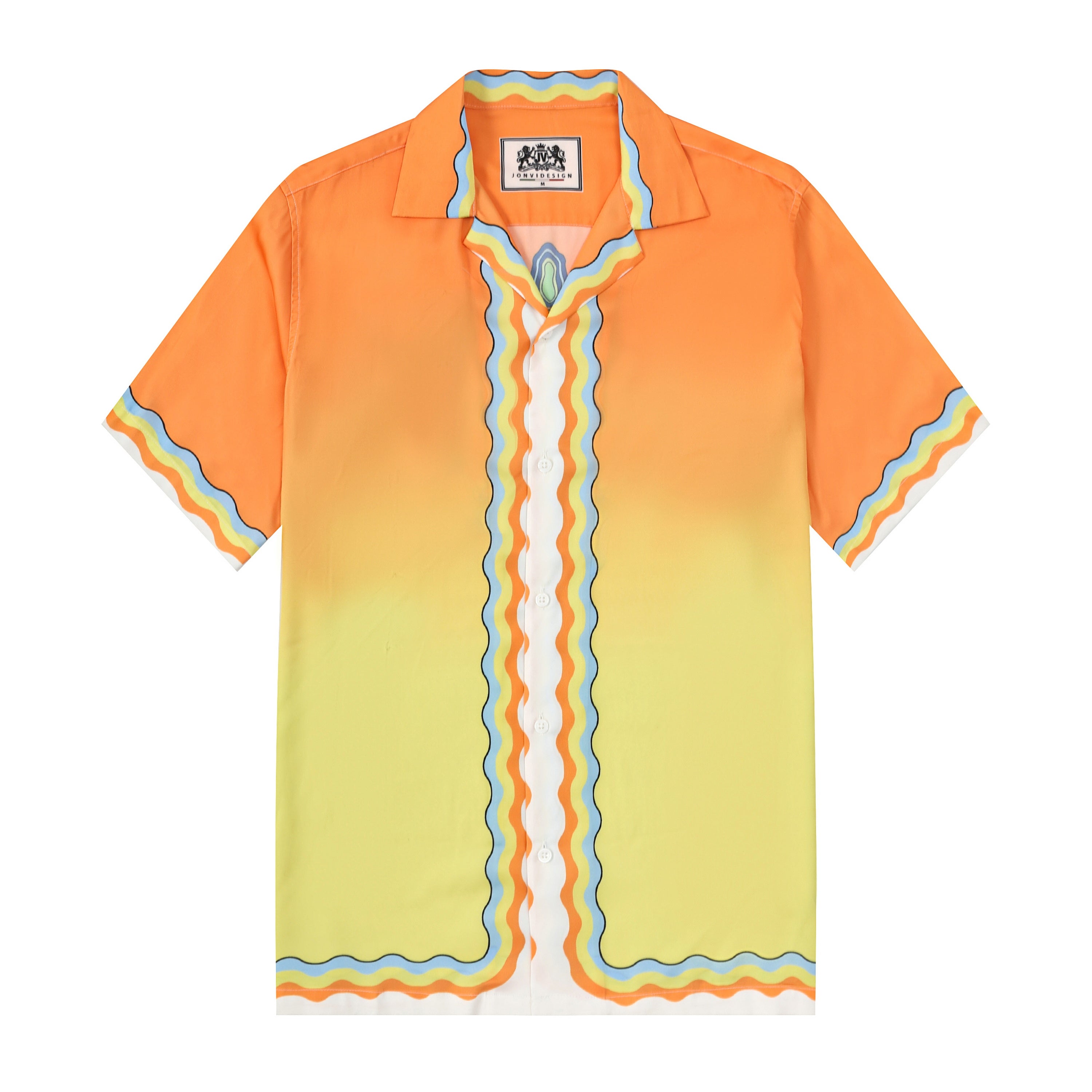 orange sea turtle wave pattern short sleeve camp collar hawaiian shirt 8700 vkd27