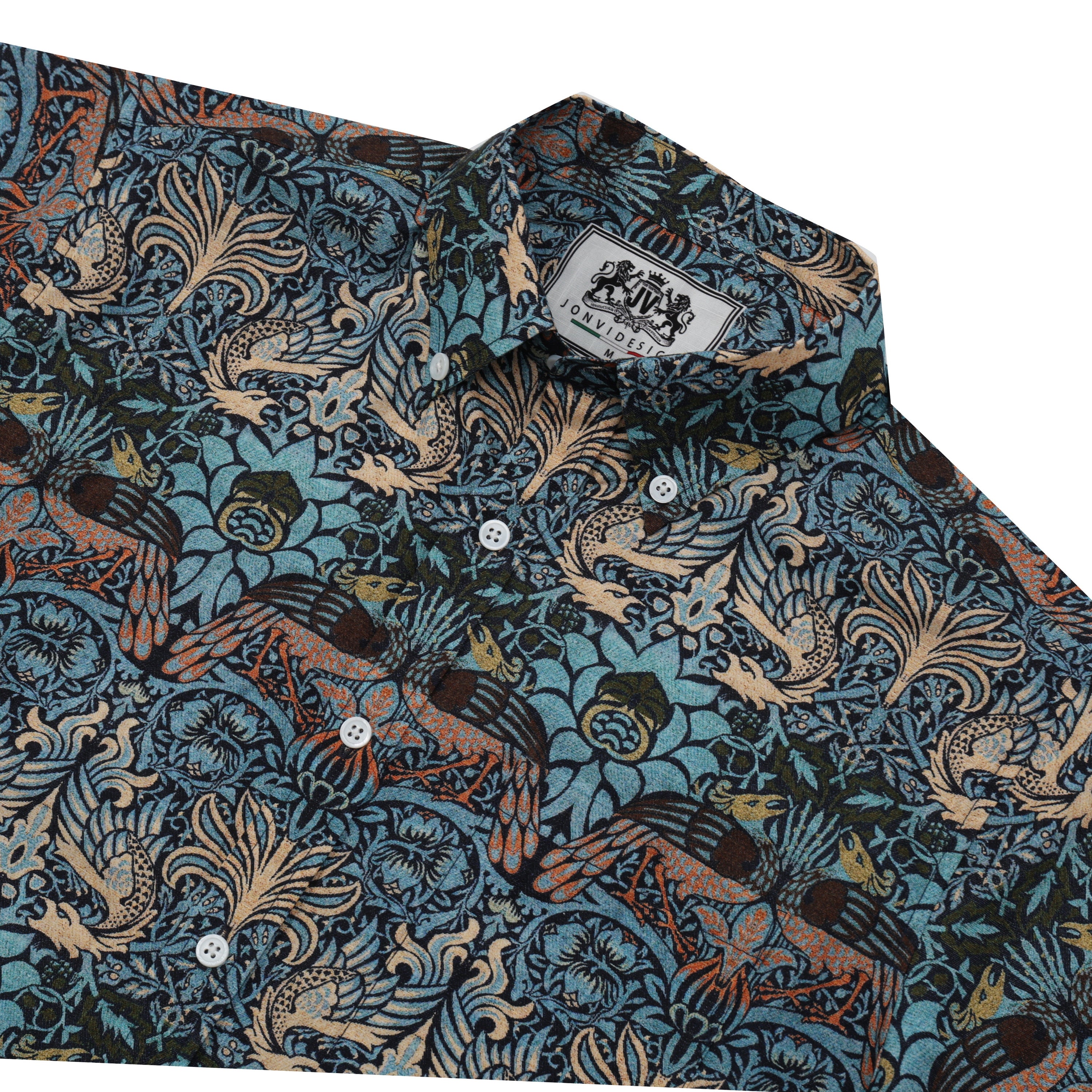 peacock dragon pattern button short sleeve hawaiian shirt 2461 tscao