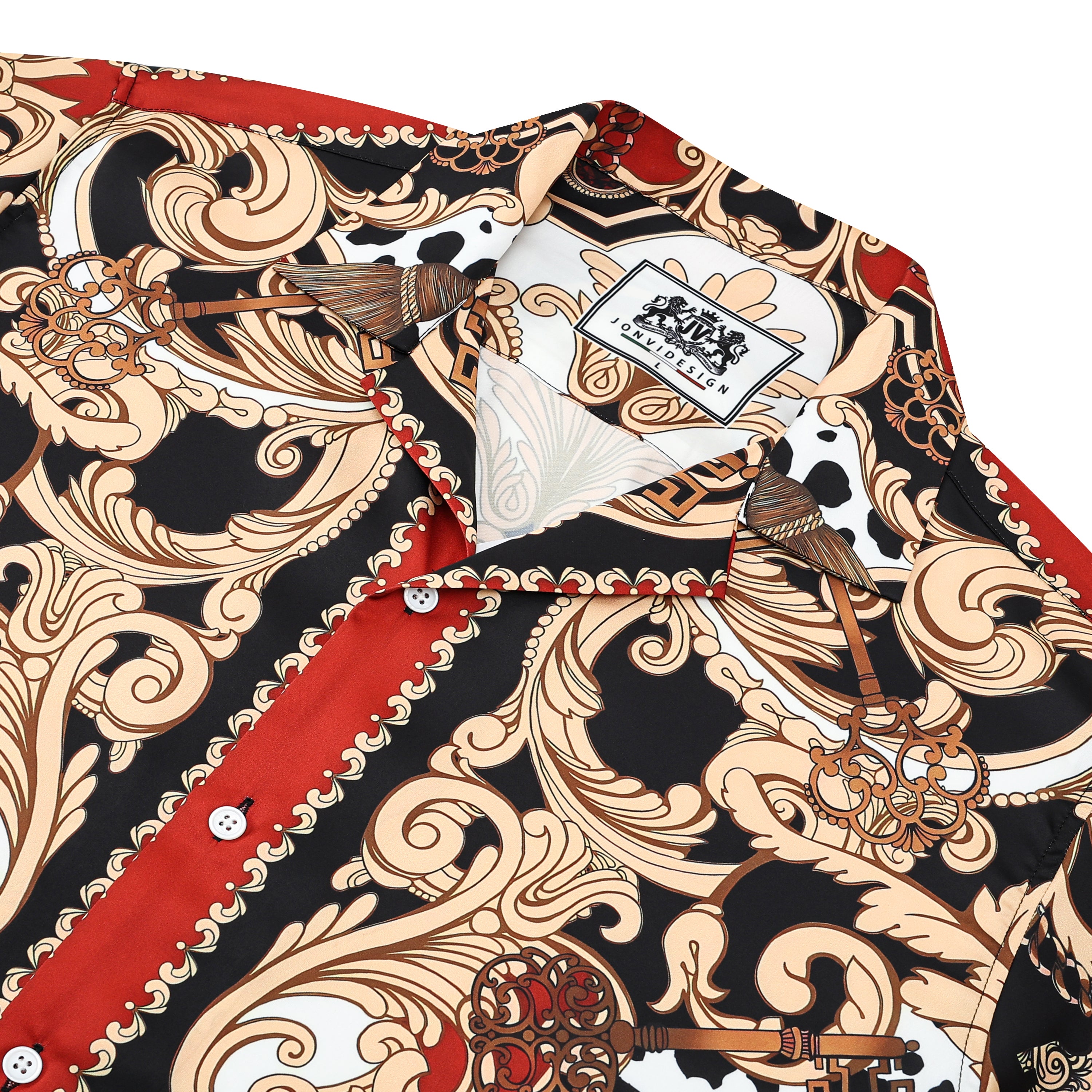 red baroque pattern camp collar casual hawaiian shirt for men 2821 46ld1