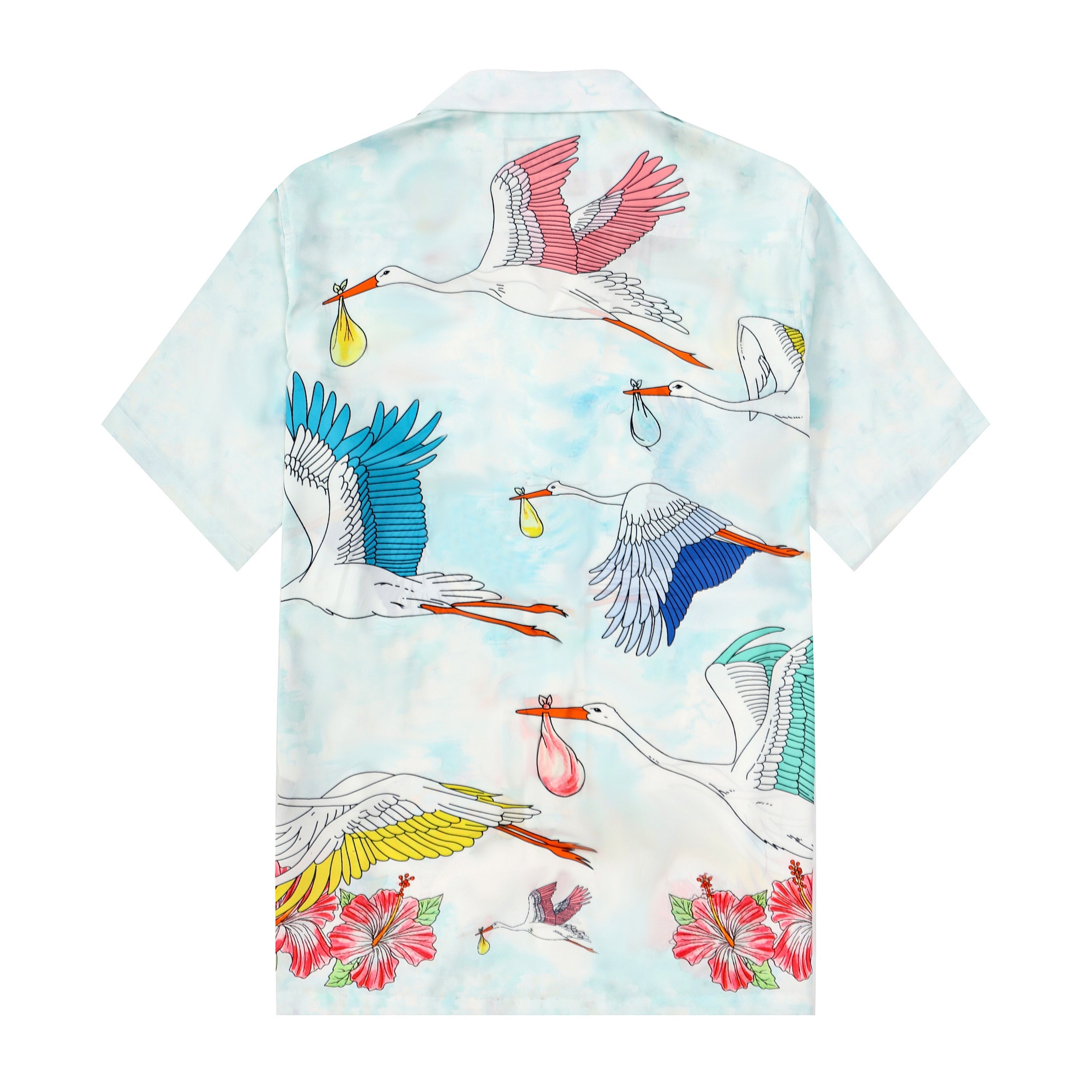 red crowned crane print short sleeve camp collar hawaiian shirt 1004 k33if