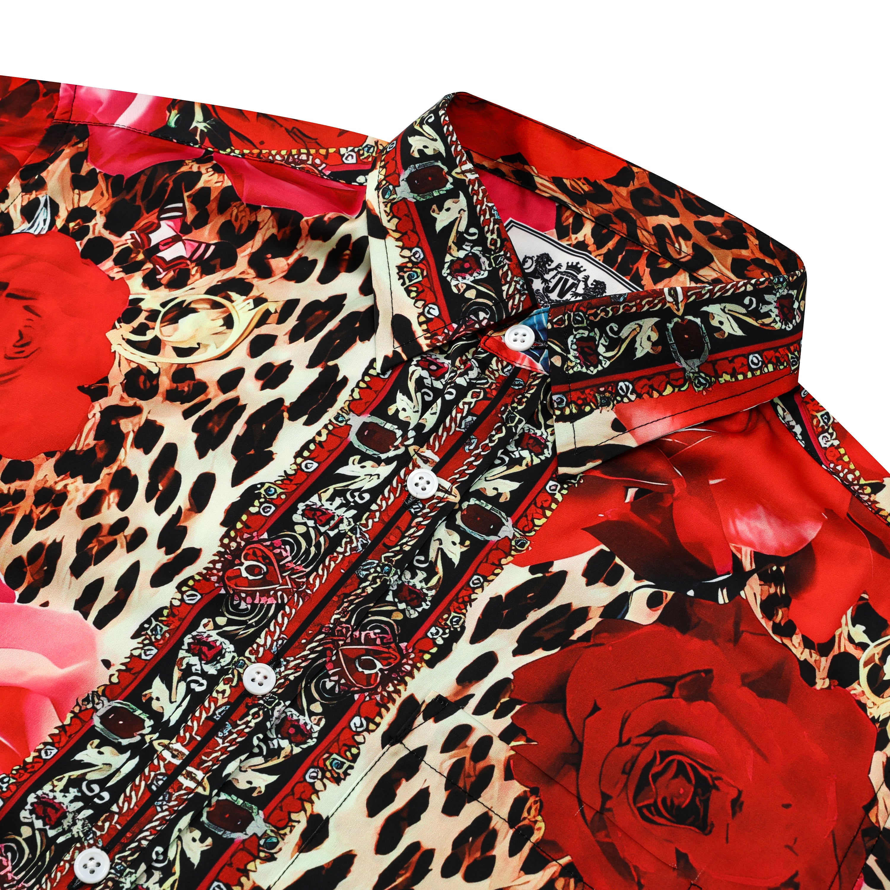 red rose leopard printed silk fiber short sleeve hawaiian shirt 5598 gbaph