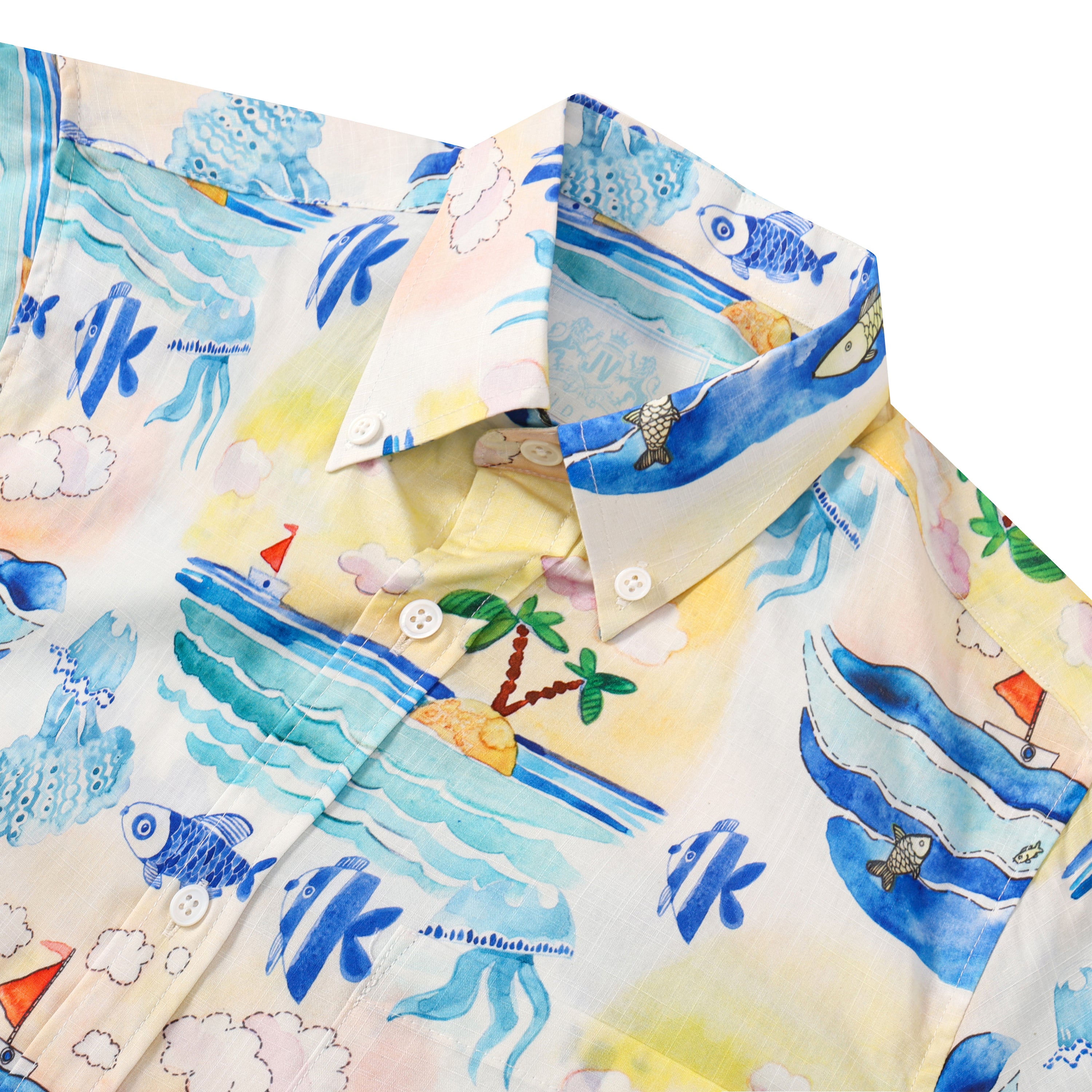 resort beach pattern button short sleeve hawaiian shirt 6194