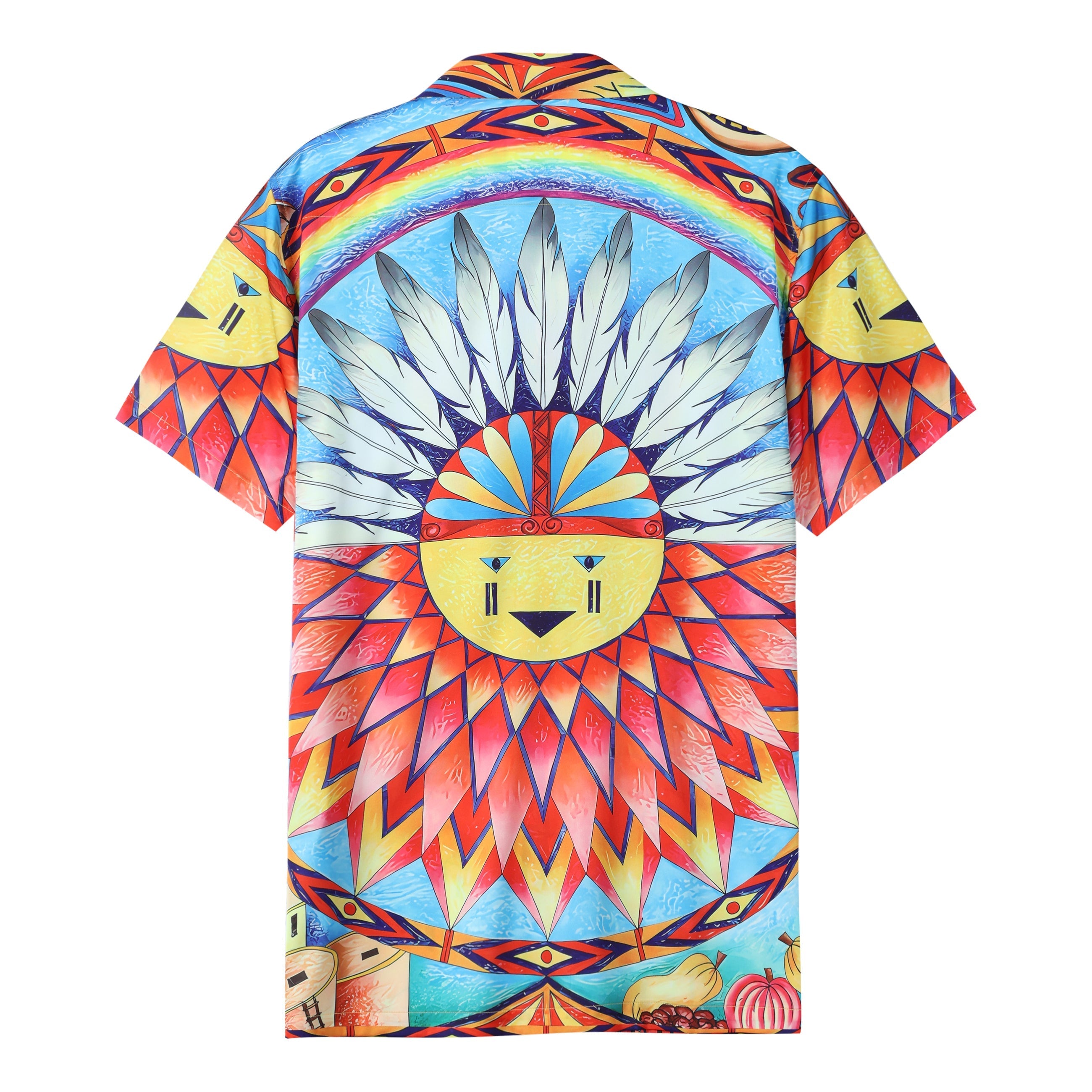 rhombus sun pattern short sleeve camp collar hawaiian shirt in multi color 9547 v6m2m