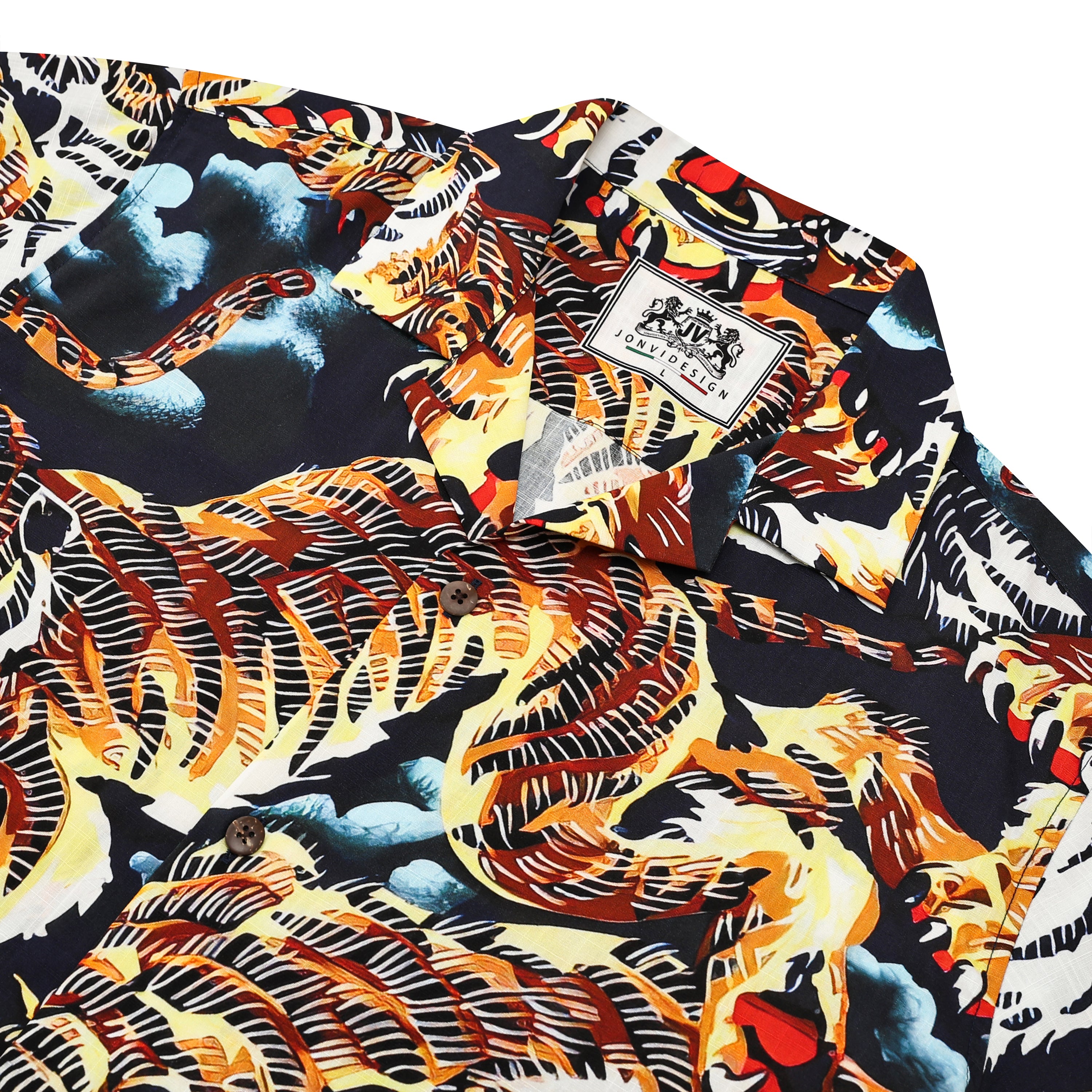 roar tiger printed camp collar short sleeve hawaiian shirt 2300 wp6qk