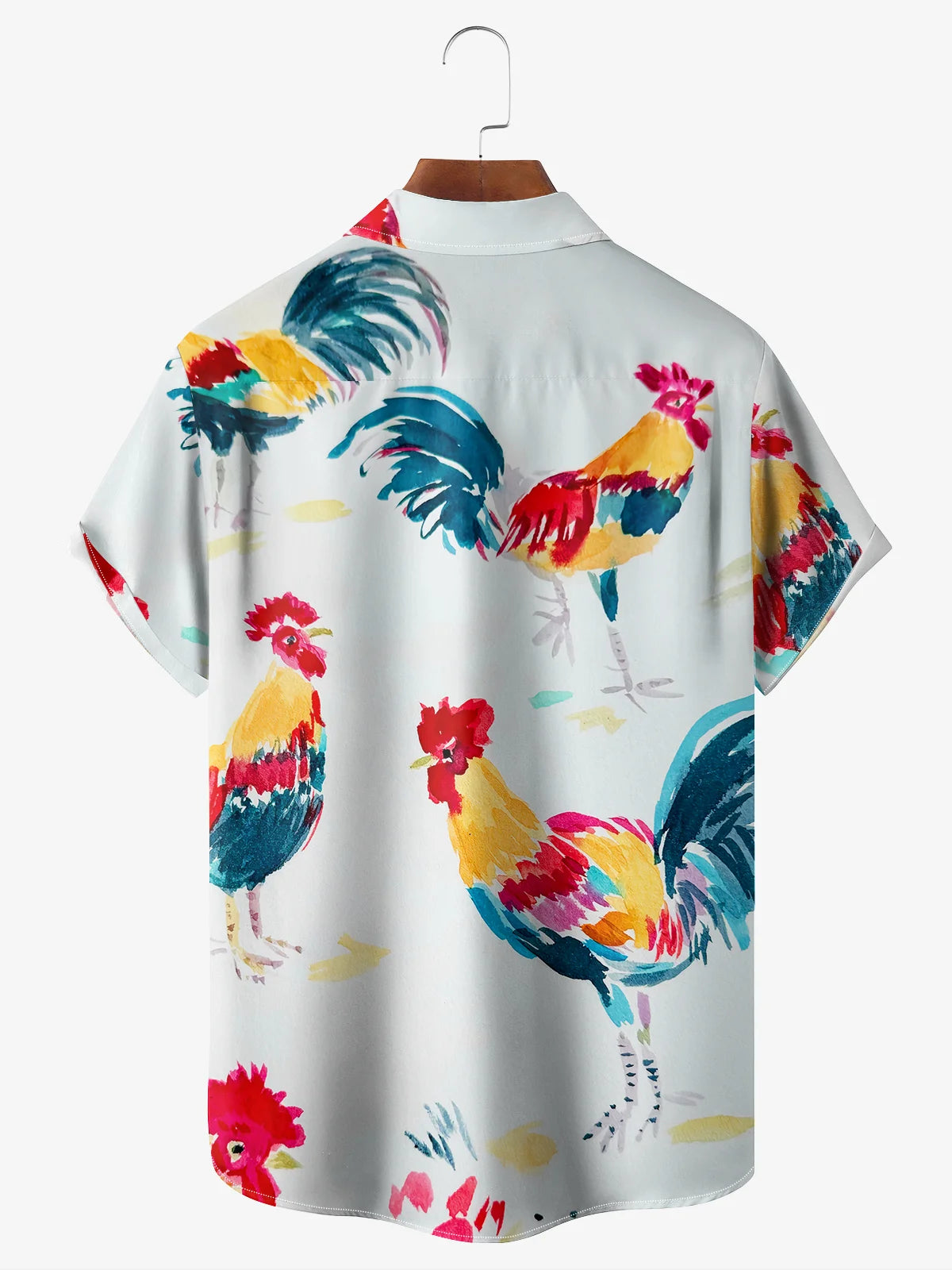 rooster art chest pocket short sleeve hawaiian shirt 5741