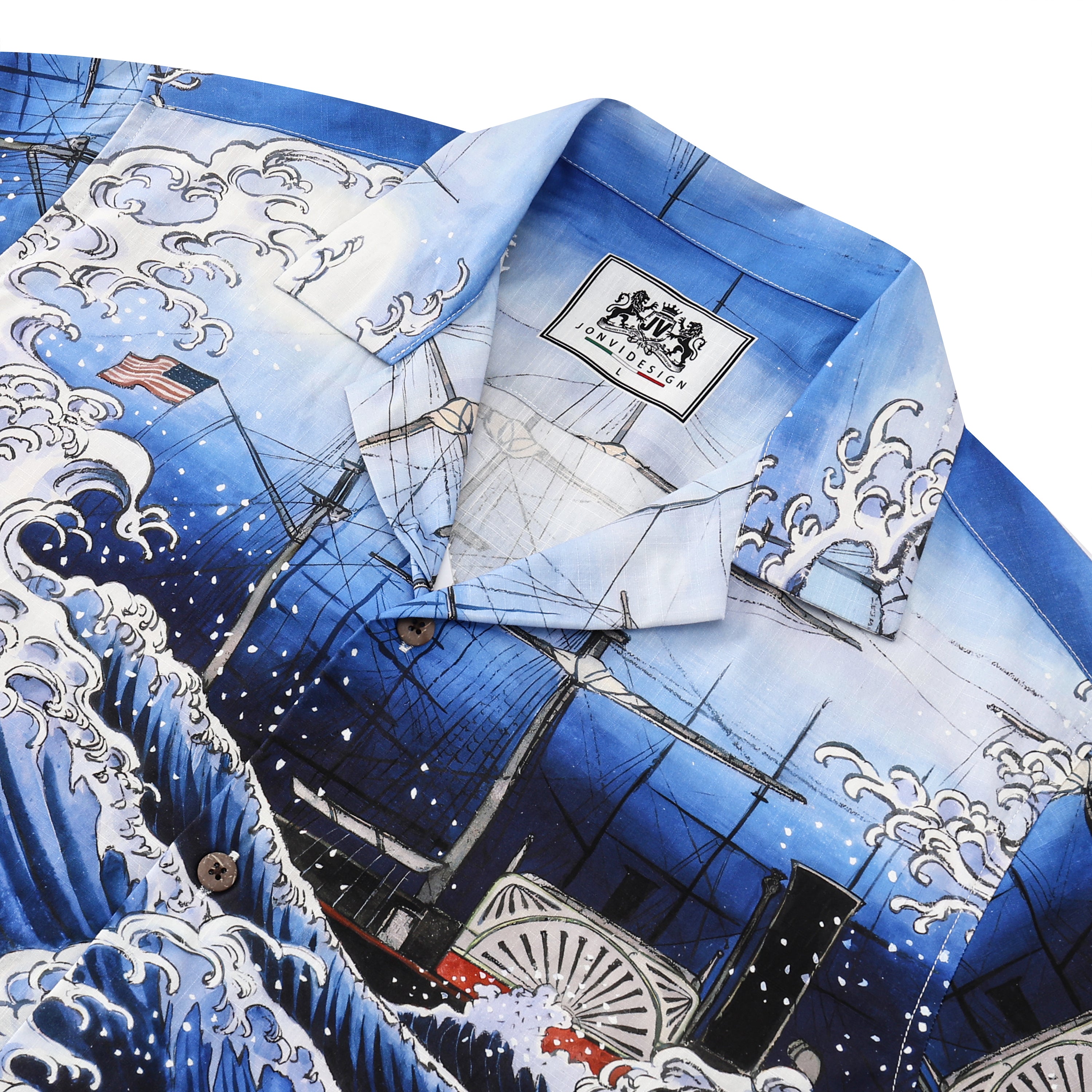 sea wave ukiyoe style button short sleeve hawaiian shirt 4854 hbrjt