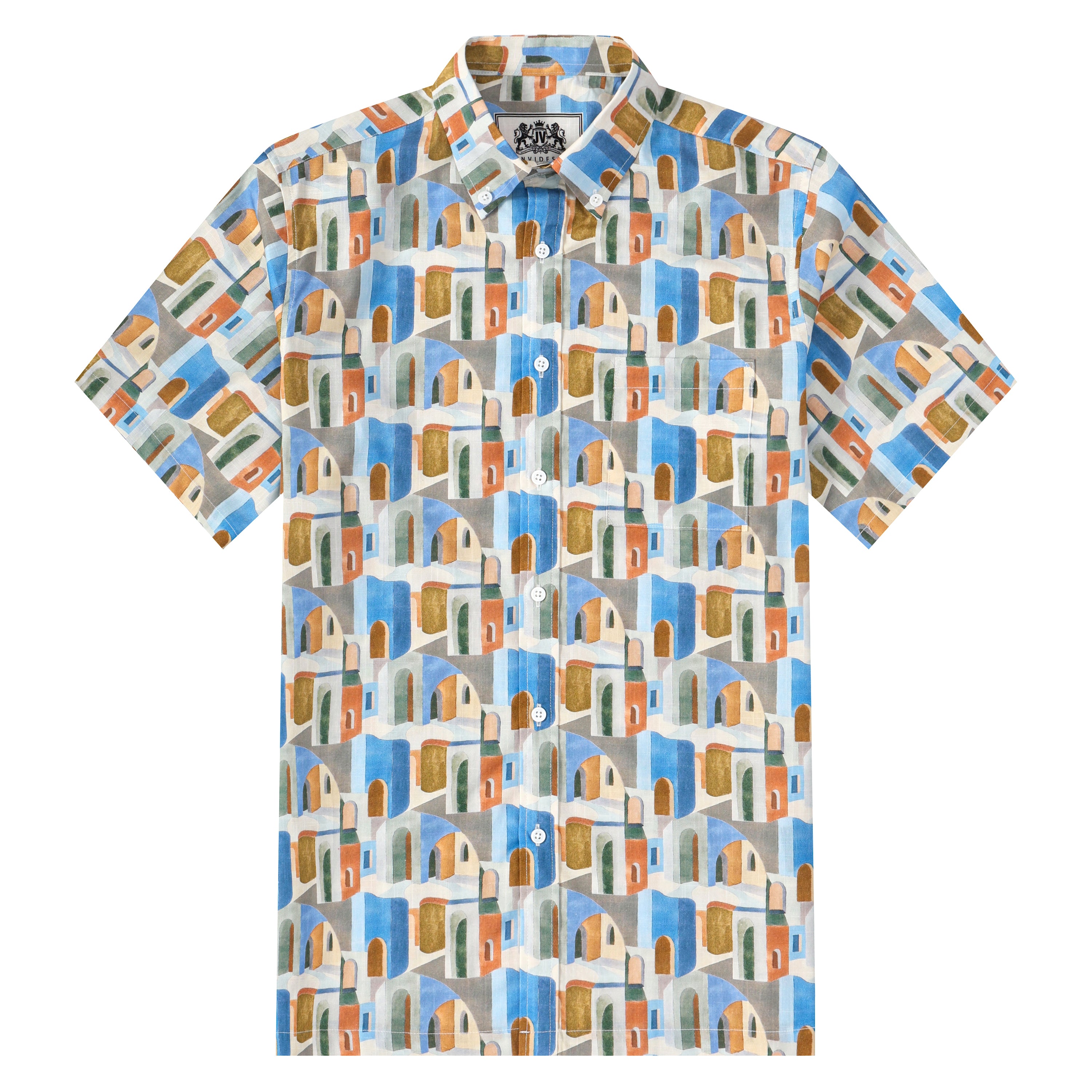 seamless pattern arched door button short sleeve hawaiian shirt 5083 lwu1y