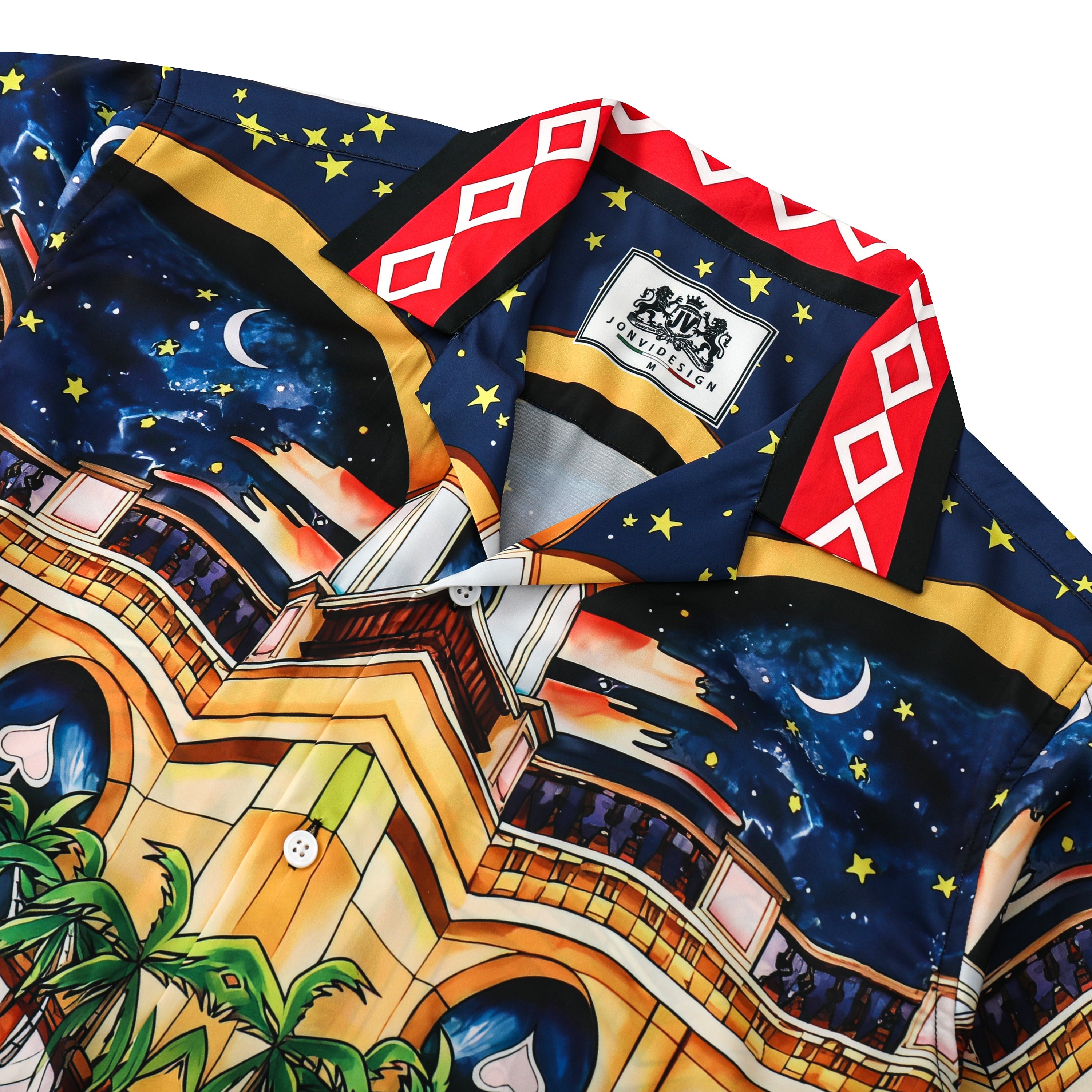 starry horse racing pattern silk fiber short sleeve camp collar hawaiian shirt 8733 sfknr