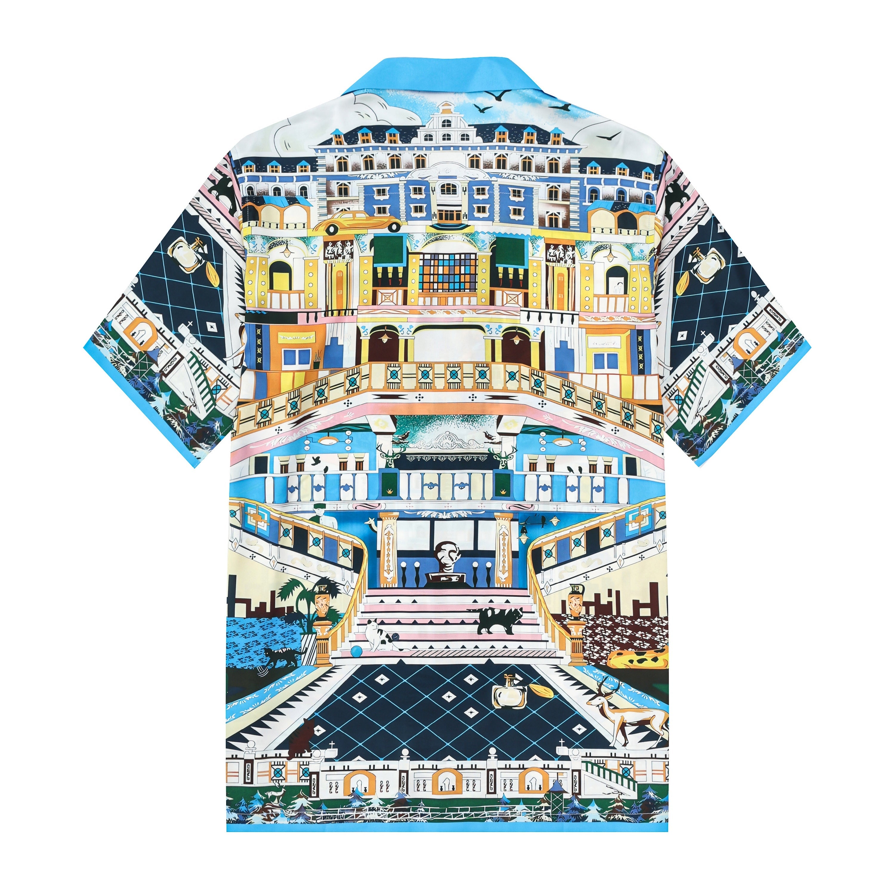 the grand budapest hotel pattern silk fiber short sleeve camp collar hawaiian shirt 2232 j3rtv