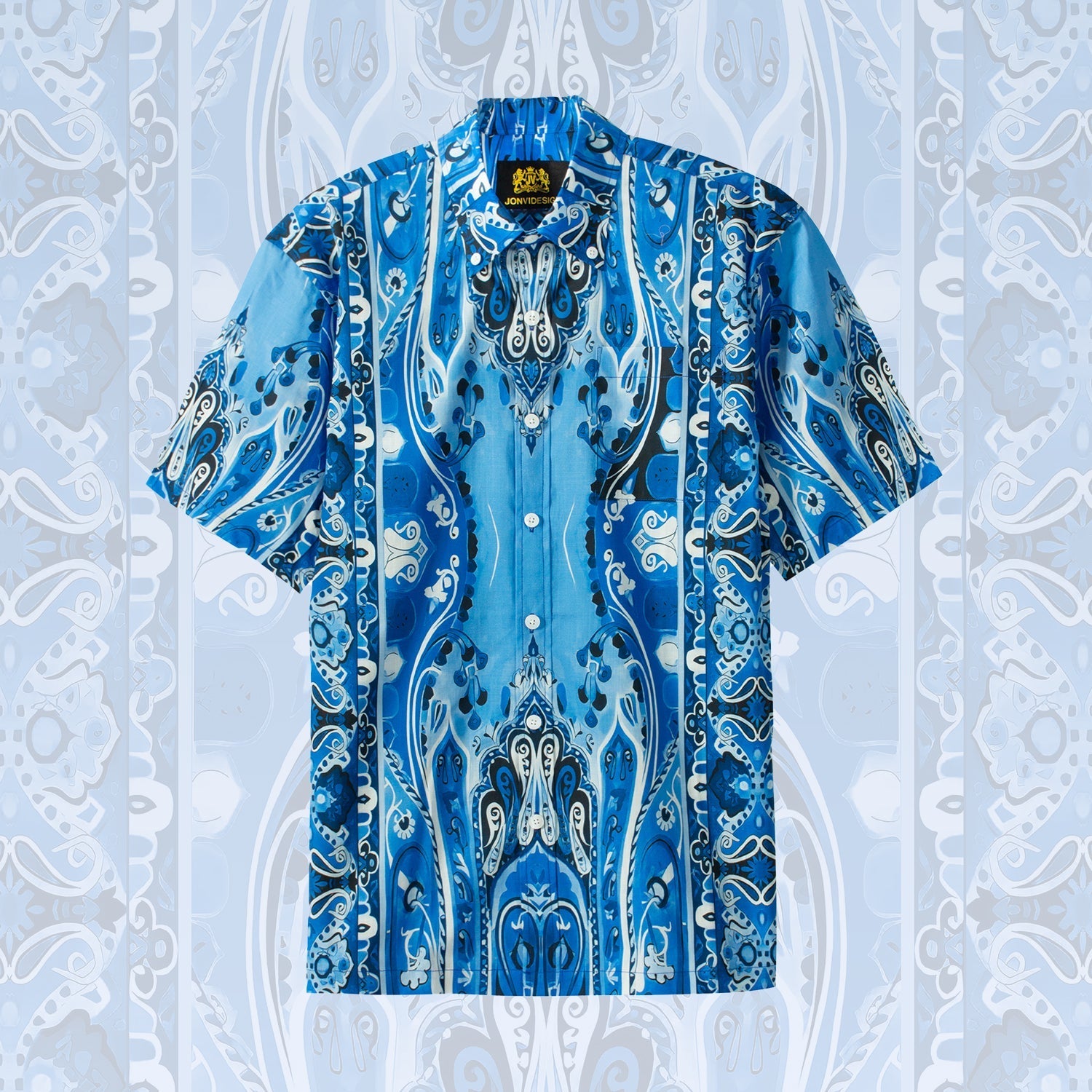 tropical style paisley print short sleeve hawaiian shirt in blue 7497 dbemu