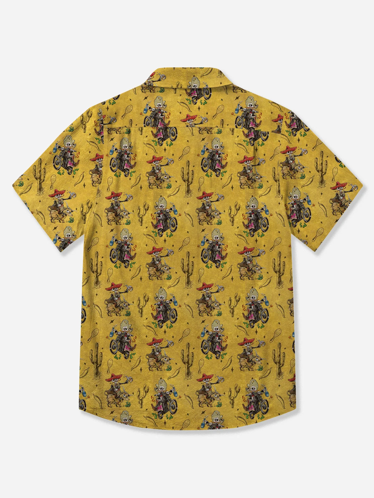 western cowboy skeleton ride motorbike yellow hawaiian shirt 9700 ntn2y